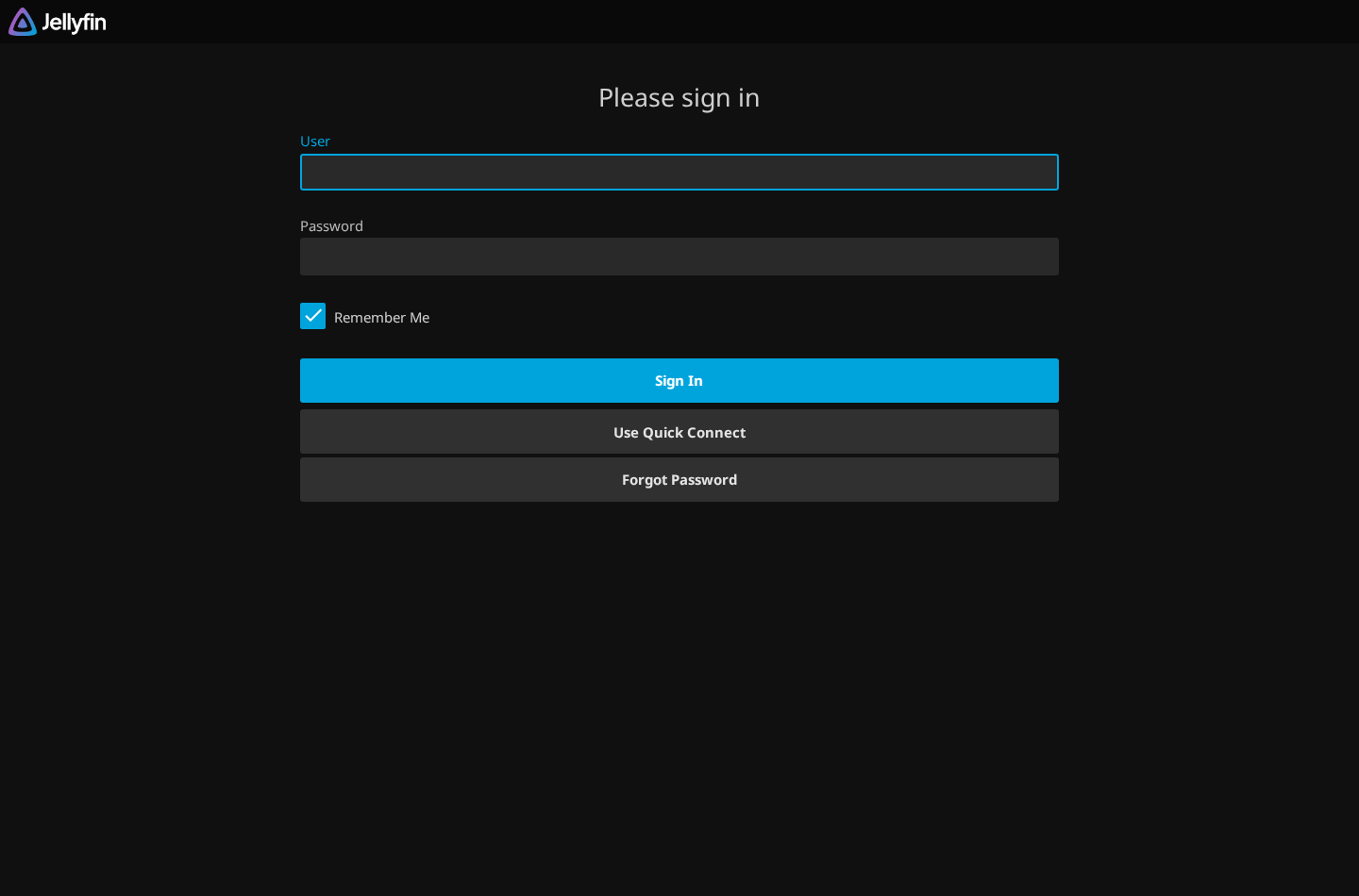 Emby sign-in screen captured without exposing private media or account data.