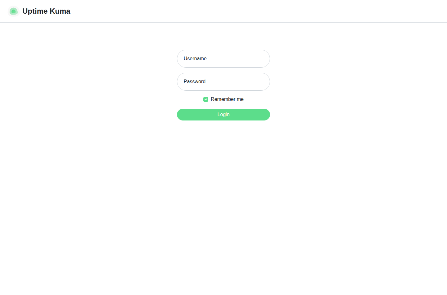 Uptime Kuma login screen captured without monitor URLs or alert details.